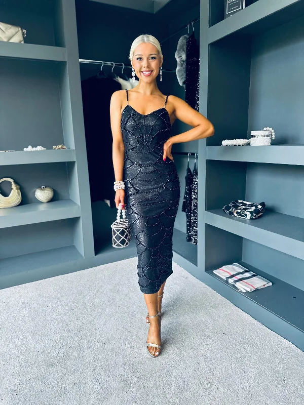 Helena Sequin & Pearl Detail Dress Black